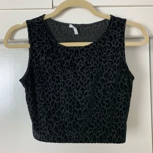 Soprano Black Velvet Leopard Print Crop Top
